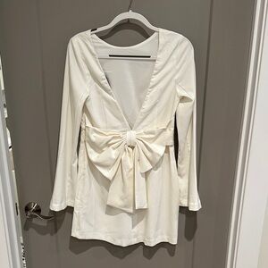 Lulu's Cream Long-Sleeve Dress with Statement Bow